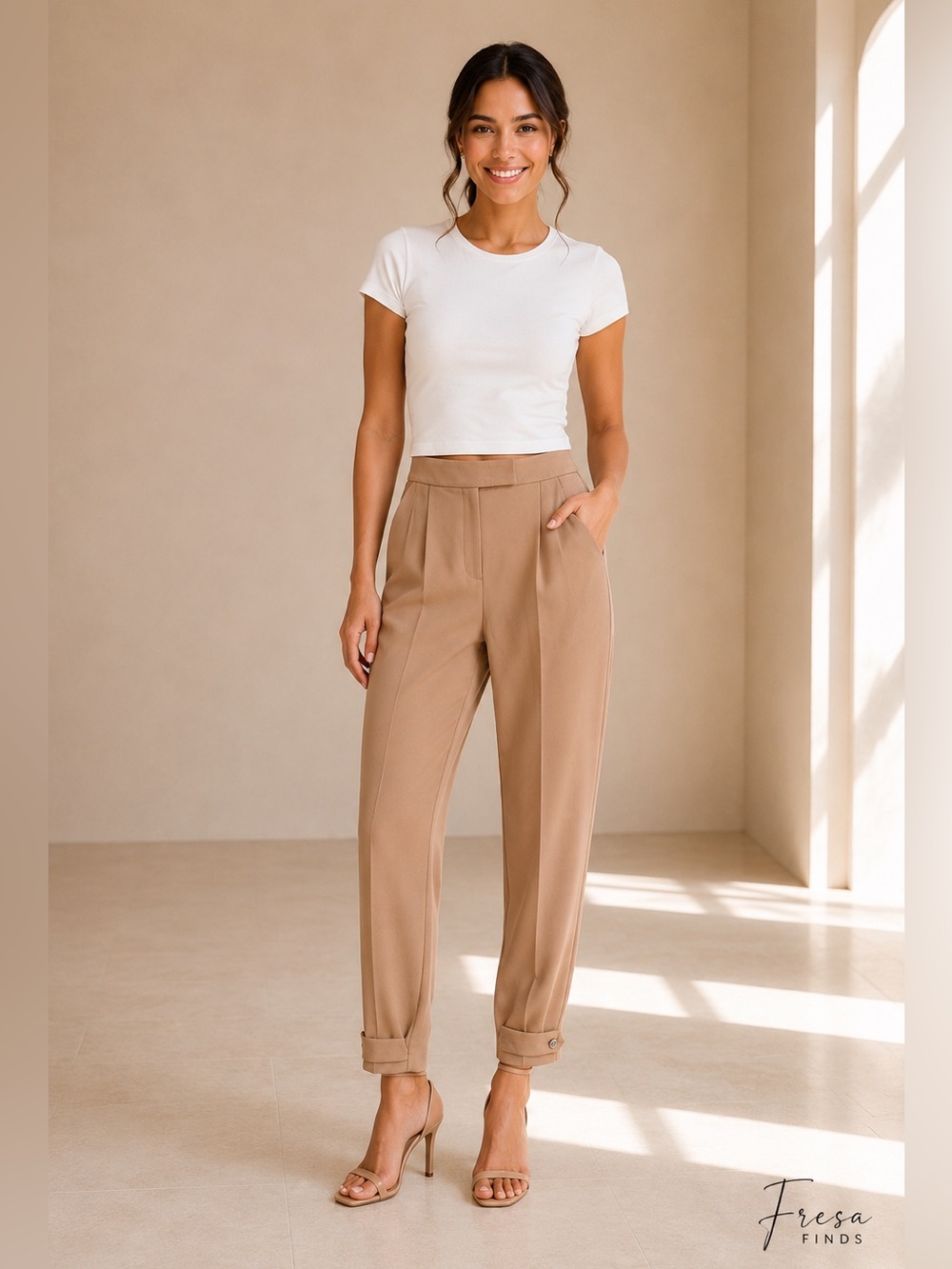 NWT Express XXS Petite High Rise Ankle Pants Beige Taupe Pleated Tapered Career